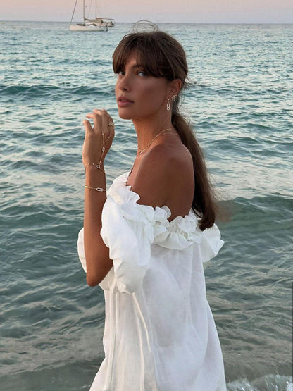 LORELEI | OFF-SHOULDER LINEN MIDI DRESS