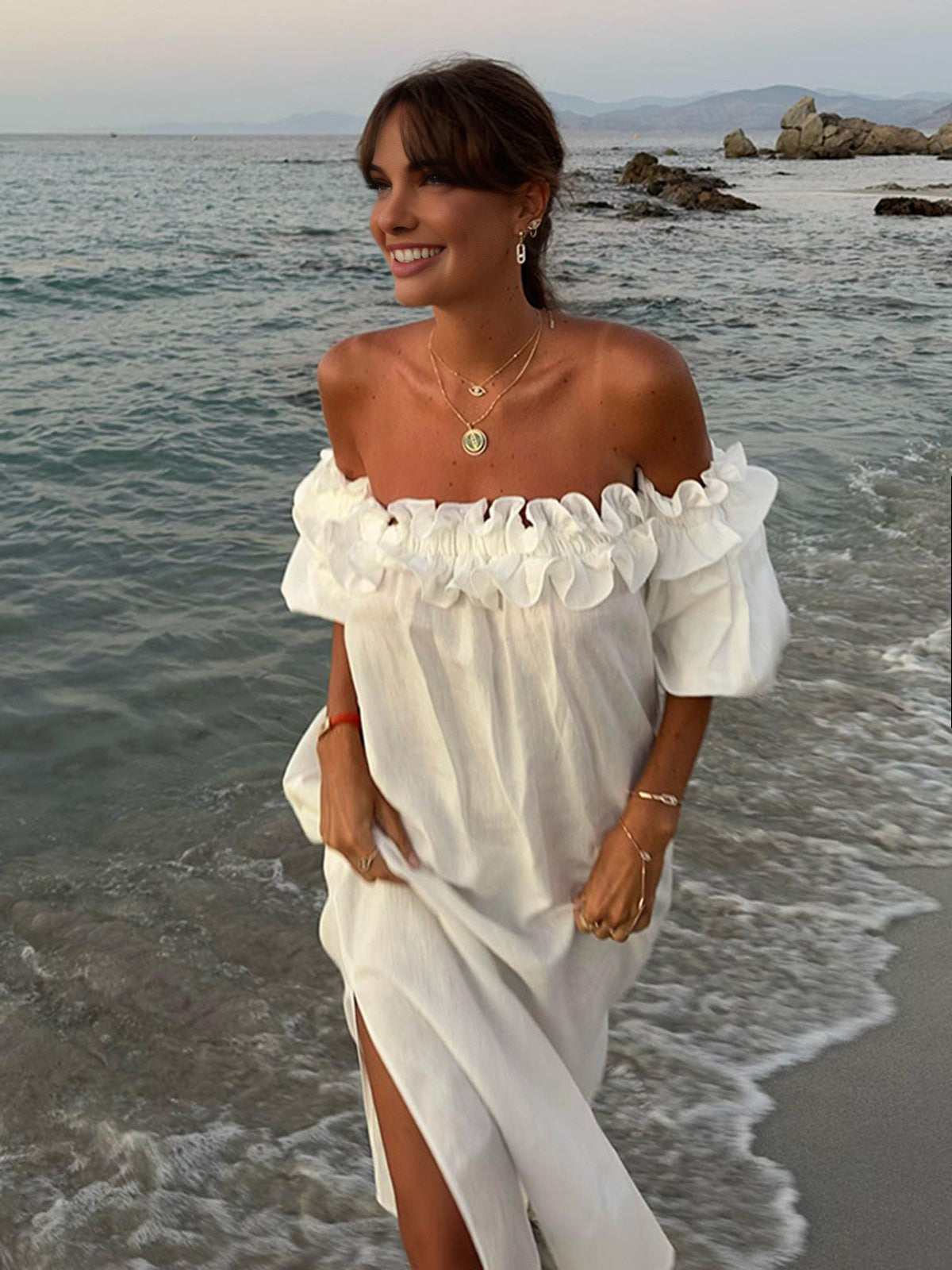 LORELEI | OFF-SHOULDER LINEN MIDI DRESS